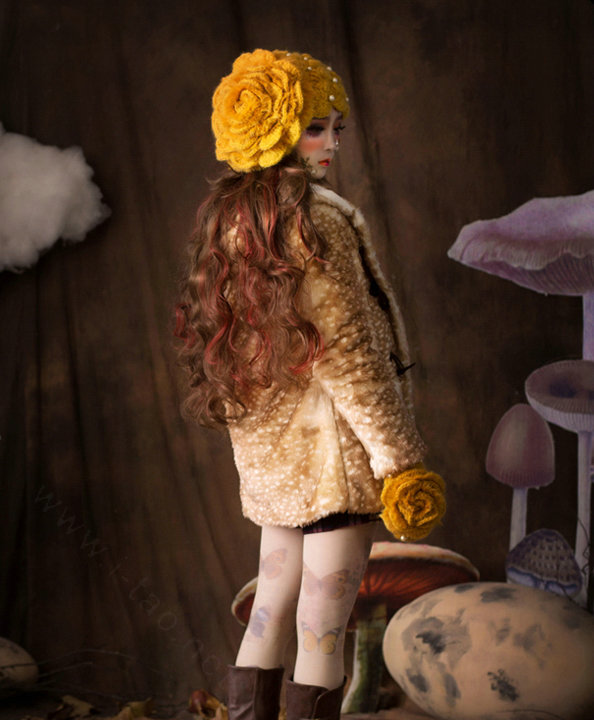 Retro Knitted Wool Hats Girls Winter Warm Sweet Rabbit Fur Flower Pearl Beret Caps - Yellow