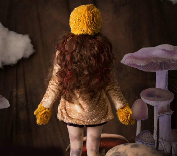 Retro Knitted Wool Hats Girls Winter Warm Sweet Rabbit Fur Flower Pearl Beret Caps - Yellow