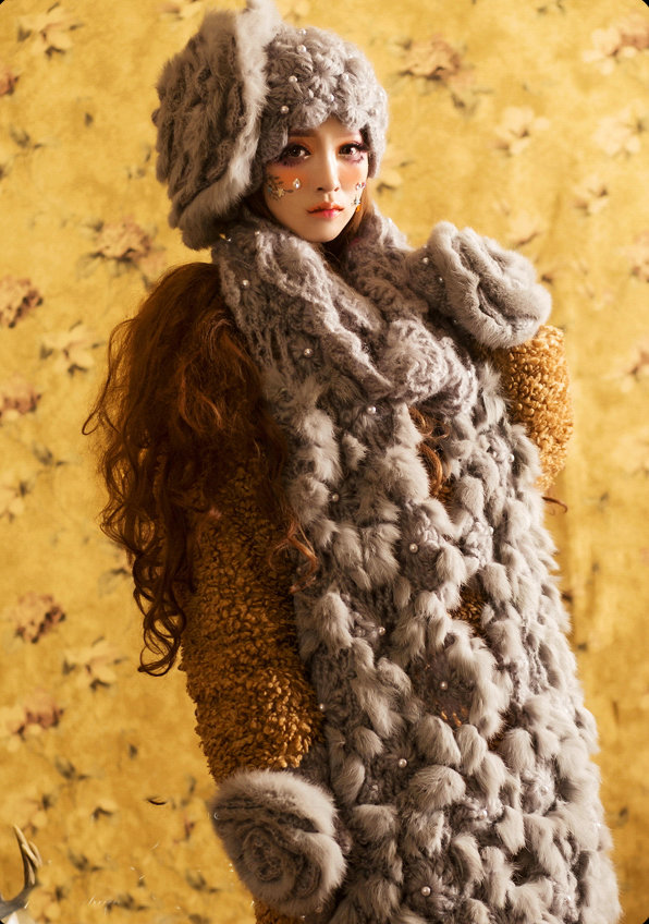 Retro Knitted Wool Hats Women Winter Warm Sweet Rabbit Fur Flower Pearl Beret Caps - Gray