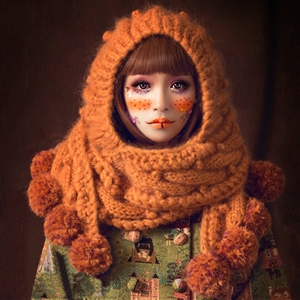 Retro Twist Knitted Wool Caps Hats Women Winter Long Fur Ball Bib Hooded Scarf - Orange