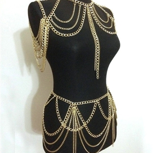 Retro Waist Body Chain Dress Decro Showgirl Necklace Shoulder Chain Jewelry - Gold