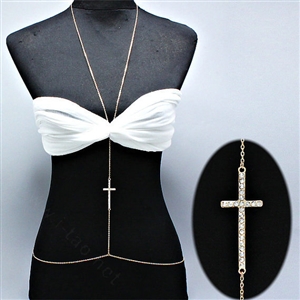 Sexy Bikini Beach Diamond Cross Belly Waist Body Chains Dress Decro Necklace Jewelry - Gold