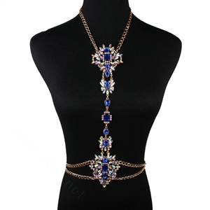 Sexy Crystal Flower Belly Body Chain Bikini Party Decro Pendant Necklace Jewelry - Blue