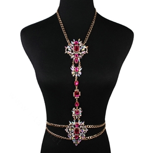 Sexy Crystal Flower Belly Body Chain Bikini Party Decro Pendant Necklace Jewelry - Rose