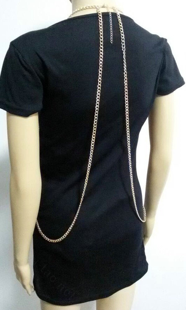 Sexy Full Body Chain Vest Slave Necklace Showgirl Halter Dress Decro Jewelry - Sliver