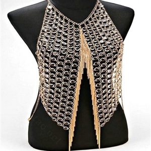 Sexy Full Body Chain Vest Slave Necklace Showgirl Halter Dress Decro Jewelry - Gold