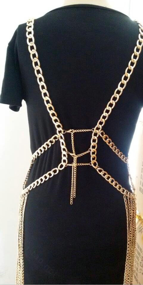 Sexy Waist Tassel Body Chain Halter Bra Lingerie Dress Showgirl Necklace Jewelry - Gold