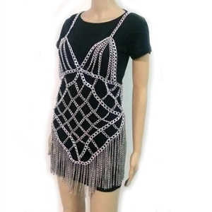Sexy Waist Tassel Body Chain Halter Bra Lingerie Dress Showgirl Necklace Jewelry - Gray