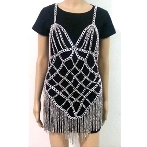 Sexy Waist Tassel Body Chain Halter Bra Lingerie Dress Showgirl Necklace Jewelry - Sliver