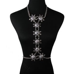 Sexy Zebra Alloy Flower Belly Body Chain Bikini Beach Decro Pendant Necklace Jewelry - Sliver
