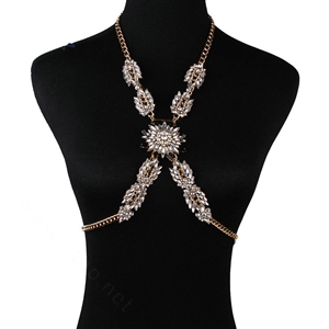 Simple Diamond Flower Pendant Necklace Bikini Beach Dress Decro Body Chain Jewelry - Black