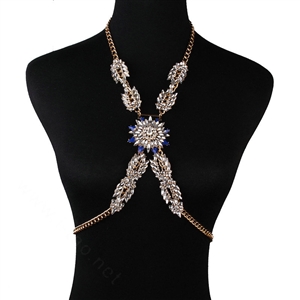 Simple Diamond Flower Pendant Necklace Bikini Beach Dress Decro Body Chain Jewelry - Blue