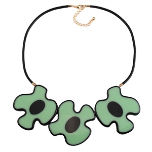 Simple Female Three Flowers Bib Necklace Sweater Chain Dress Decro Jewelry - Green