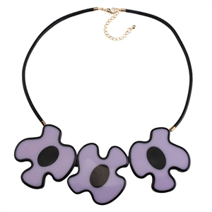Simple Female Three Flowers Bib Necklace Sweater Chain Dress Decro Jewelry - Purple