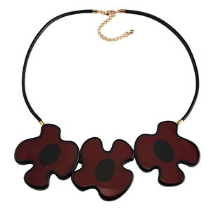 Simple Female Three Flowers Bib Necklace Sweater Chain Dress Decro Jewelry - Red
