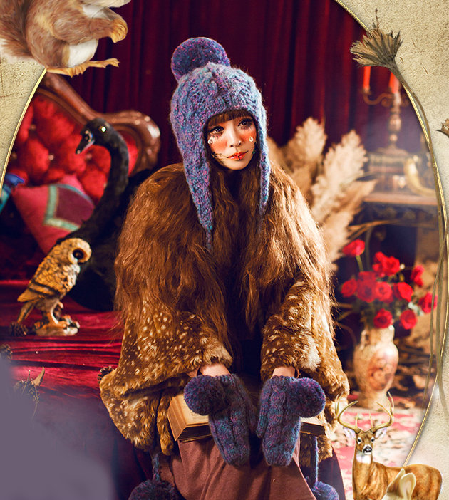 Simple Fur Pom Poms Knitted Wool Hats Women Winter Warm Ear Protector Beanies Caps - Blue