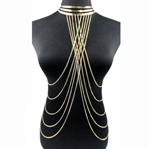 Simple Multi Layer Body Chain Sexy Punk Choker Necklace Harness Bikini Jewelry - Gold