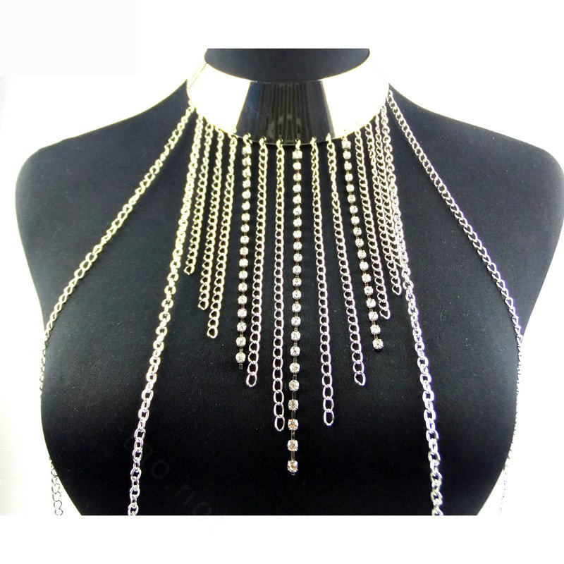 Simple One Piece Chain Sexy Tassel Choker Necklace Harness Bikini Jewelry For Women - Gold
