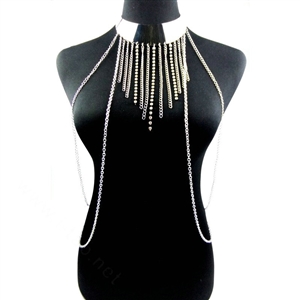 Simple One Piece Chain Sexy Tassel Choker Necklace Harness Bikini Jewelry For Women - Gold