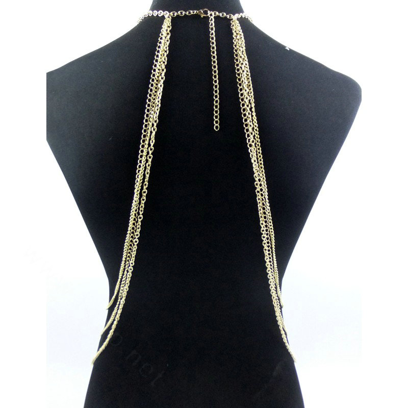 Simple One Piece Chain Sexy Tassel Choker Necklace Harness Bikini Jewelry For Women - Sliver