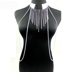 Simple One Piece Chain Sexy Tassel Choker Necklace Harness Bikini Jewelry For Women - Sliver