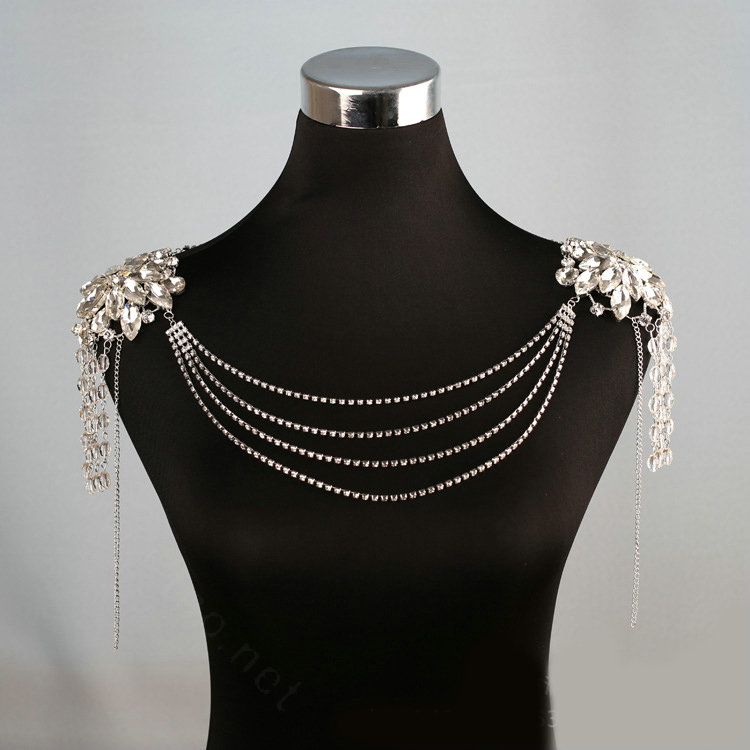 Special Offer Rhinestone Bridal Shoulder Chain Stage Body Necklace Jewelry - White