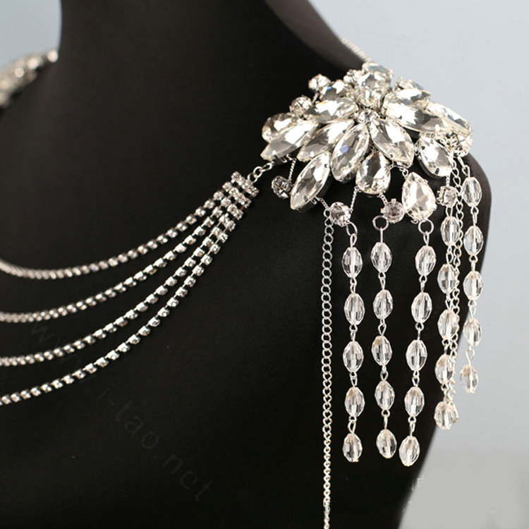 Special Offer Rhinestone Bridal Shoulder Chain Stage Body Necklace Jewelry - White