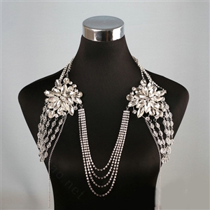 Special Offer Rhinestone Bridal Shoulder Chain Stage Body Necklace Jewelry - White