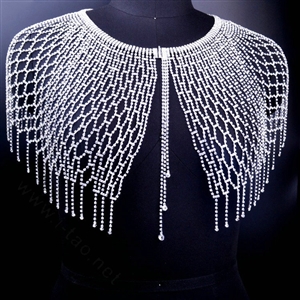 Stunning Rhinestone Full Shoulder Chain Bridal Wedding Necklace Dress Decor Cape - White