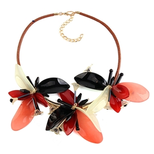 Top Fashion Women Flower Choker Necklace Sweater Chain Dress Decro Jewelry - Red