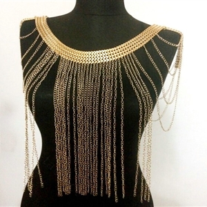 Unique Alloy Shoulder Necklace Showgirl Multi layer Heavy Tassel Body Chains Jewelry - Gold