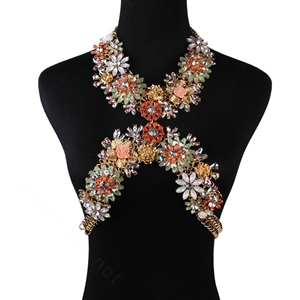 Unique Crystal Flower Pendant Necklace Bikini Beach Dress Decro Body Chain Jewelry - White
