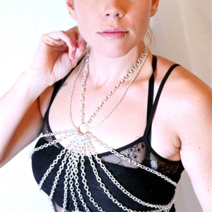 Unique Punk Alloy Body Chain Bra Slave Harness Dress Decor Necklace Jewelry - Sliver