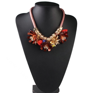 Unique Women Flowers Choker Necklace Sweater Chain Dress Decro Jewelry - Red