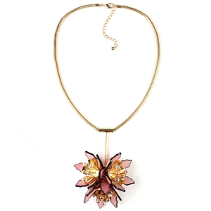 Unique Women Flowers Pendant Necklace Sweater Chain Dress Decro Jewelry - Pink