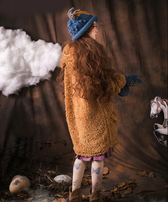 Vintage Embroidered Squirrel Wool Beanies Caps Winter Warm Cat Ears Knitted Hats - Blue