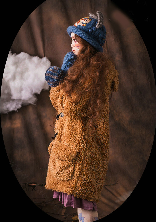 Vintage Embroidered Squirrel Wool Beanies Caps Winter Warm Cat Ears Knitted Hats - Blue