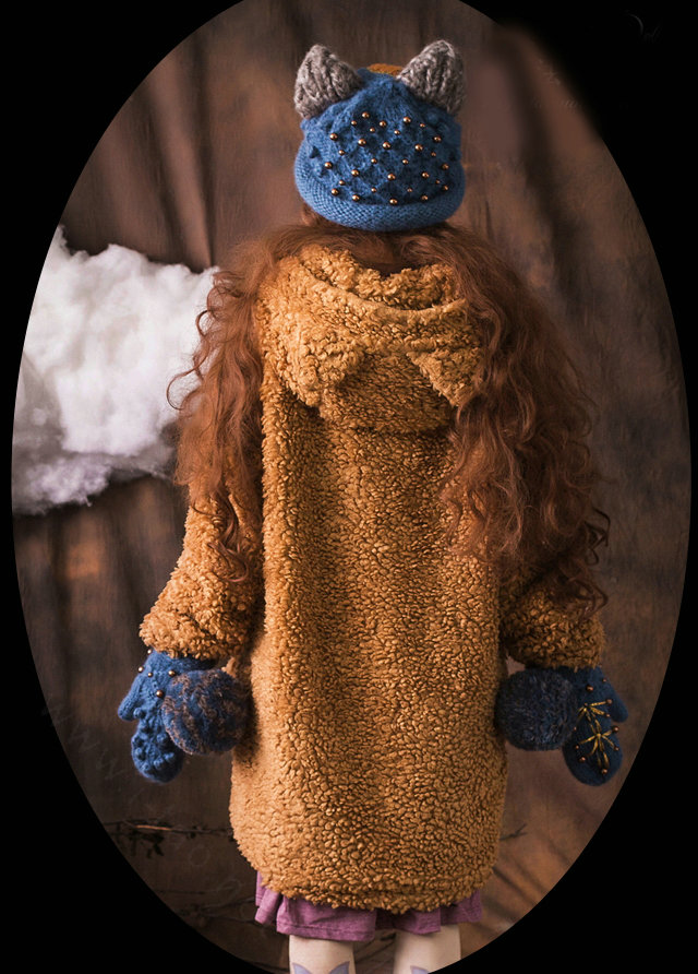 Vintage Embroidered Squirrel Wool Beanies Caps Winter Warm Cat Ears Knitted Hats - Blue