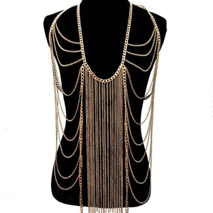 Wholesale Body Belly Waist Chain Tassel Alloy Showgirl Harness Long Necklace Jewelry - Gold