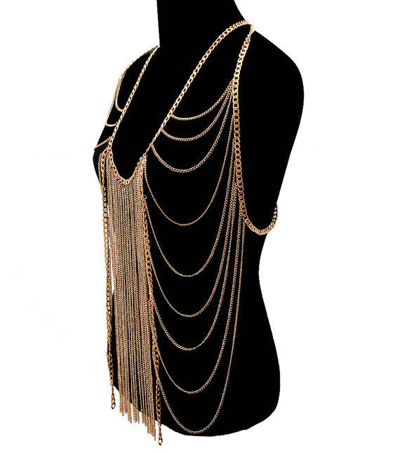 Wholesale Body Belly Waist Chain Tassel Alloy Showgirl Harness Long Necklace Jewelry - Sliver