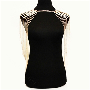 Women Exaggerated Heavy Multi layer Metal Tassel Shoulder Necklace Chain - Gold