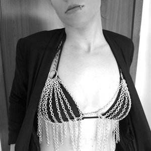 Women Sexy Tassel Body Chain Bikini Bra Slave Harness V Necklace Jewelry - Silver