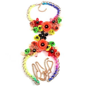 Women Trend Crystal Flower Pendant Necklace Bikini Beach Dress Decro Body Chain - Orange