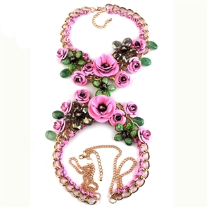 Women Trend Crystal Flower Pendant Necklace Bikini Beach Dress Decro Body Chain - Purple