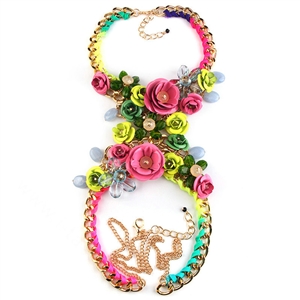 Women Trend Crystal Flower Pendant Necklace Bikini Beach Dress Decro Body Chain - Rose Green