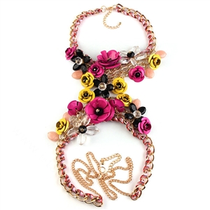 Women Trend Crystal Flower Pendant Necklace Bikini Beach Dress Decro Body Chain - Rose Yellow