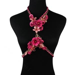 Women Trend Crystal Flower Pendant Necklace Bikini Beach Dress Decro Body Chain - Rose