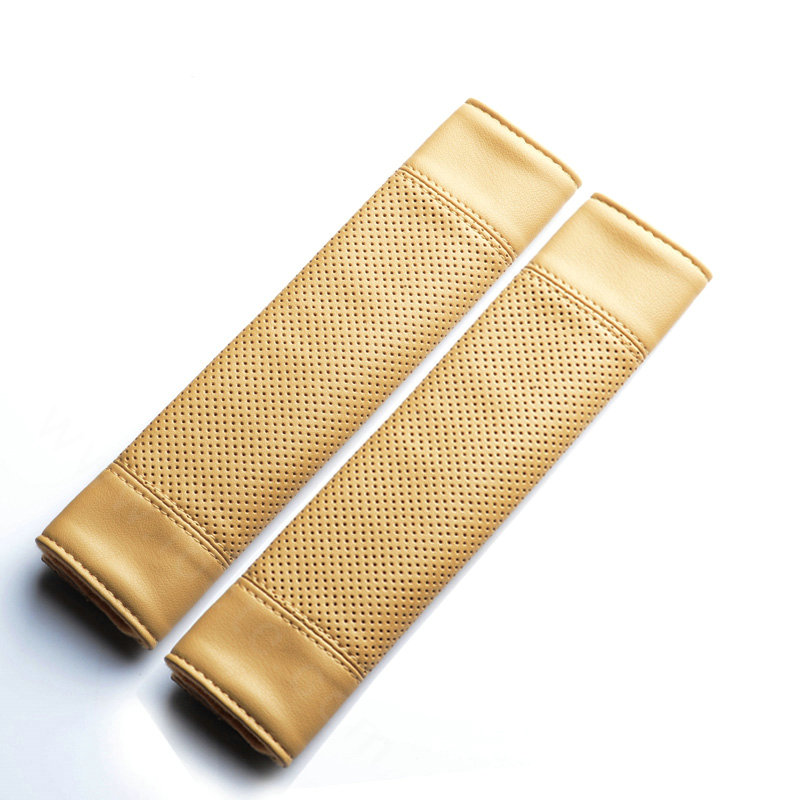 Calssic Man PU Leather Car Seat Safety Belt Covers Pads Car Decoration 2pcs - Beige