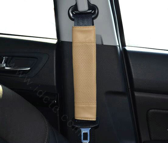 Calssic Man PU Leather Car Seat Safety Belt Covers Pads Car Decoration 2pcs - Beige