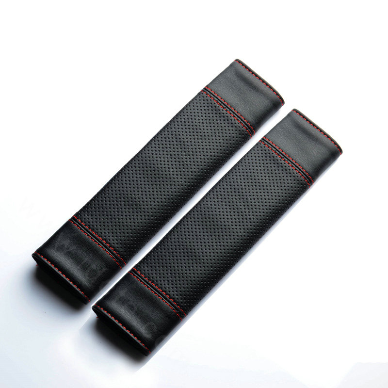 Calssic Man PU Leather Car Seat Safety Belt Covers Pads Car Decoration 2pcs - Black
